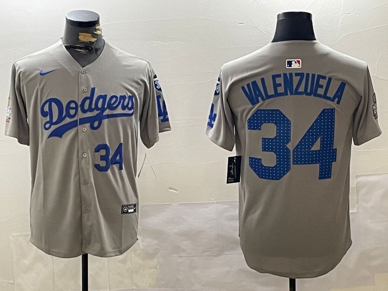 Men Los Angeles Dodgers 34 Valenzuela Grey Game 2024 Nike MLB Jersey style 112018